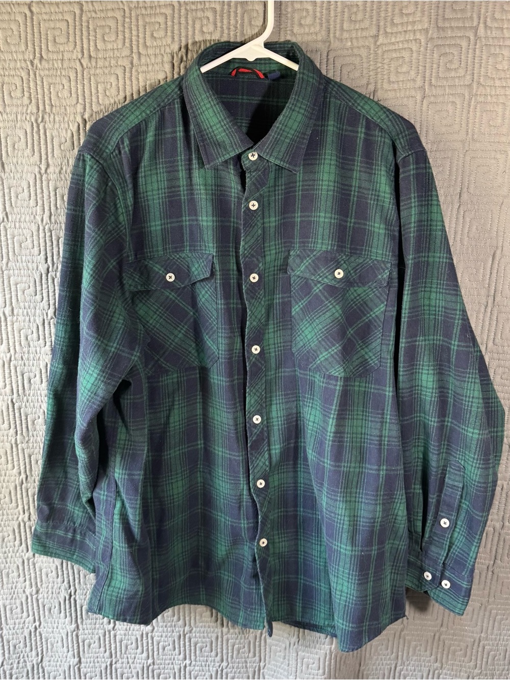 Design In Italy Luxury Mens Flannel Shirt XL Green Blue Plaid Long Sleeve Button